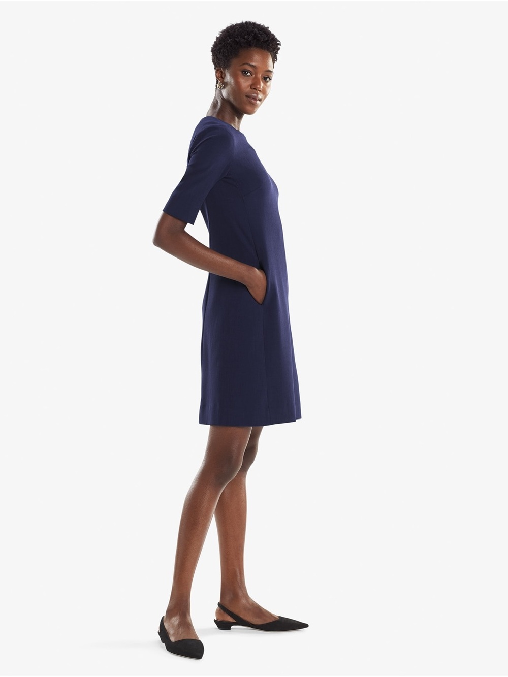 MM Lafleur Emily Navy Dress with Short Sleeves Square Neckline 16